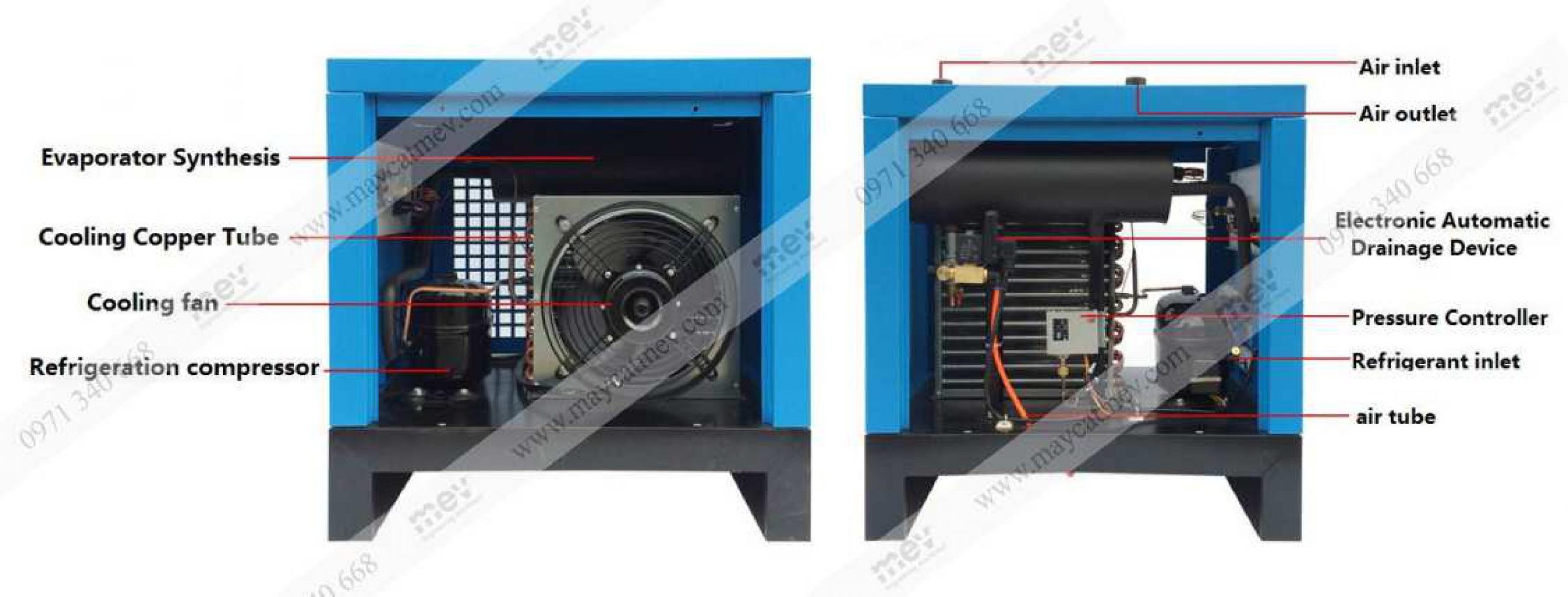 máy sấy khí tác nhân lạnh | cấu tạo của máy sấy khí tác nhân lạnh