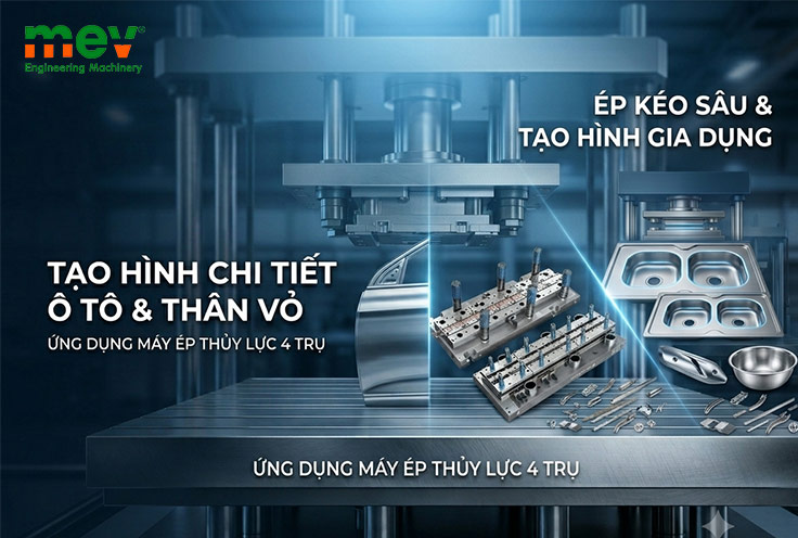 Máy Ép Thủy Lực 4 Trụ | Giải Pháp Ép, Dập Và Tạo Hình Kim Loại